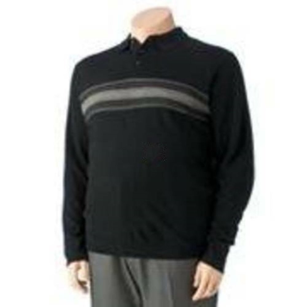 Dockers Polo Sweater XLT Tall Mens Black Houndstooth Long Sleeve 3 Button Neck